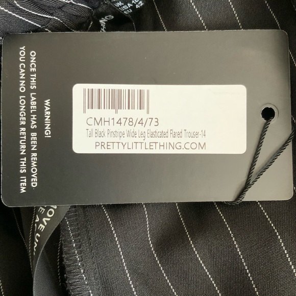 PrettyLittleThing Trouser Women Size 10 Black Pinstripe Wide Leg Career - Picture 7 of 10
